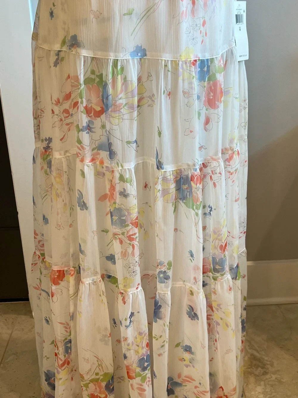 NWT Lauren Ralph Lauren Pauldina White Multi Floral Chiffon Maxi Skirt 6